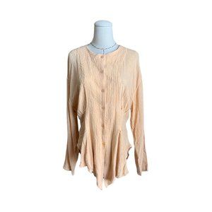 Vintage 80s Laise Adzer Peach Button Up Top Blouse Lagenlook Boho Asymmetrical